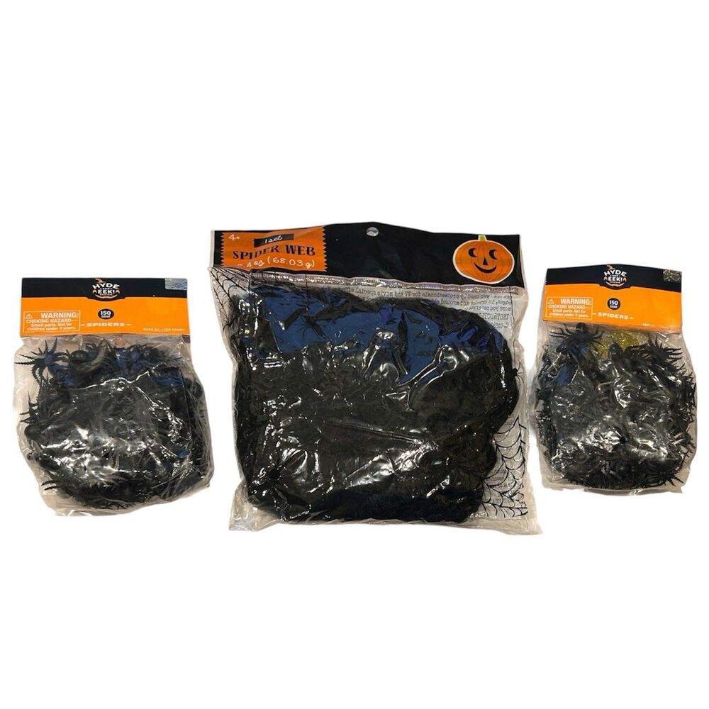 Hyde and Eek! Halloween Set 300 Piece Plastic Spiders and 1 Bag Spider Webs